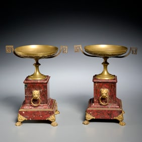 Pair Napoleon III bronze and marble tazze
