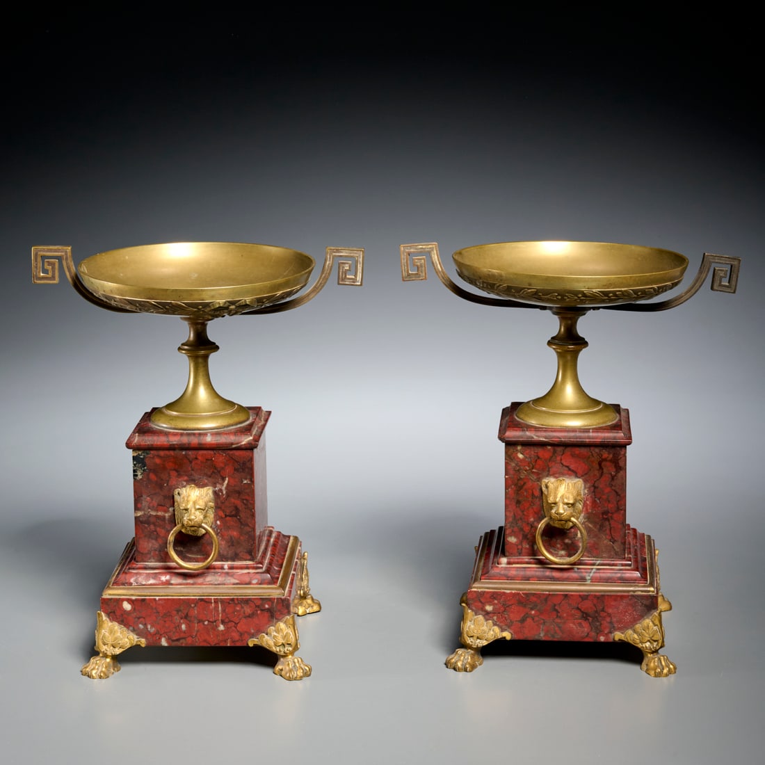 Pair Napoleon III bronze and marble tazze (1 of 8)