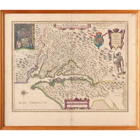 William Janszoon Blaeu, hand-colored map engraving