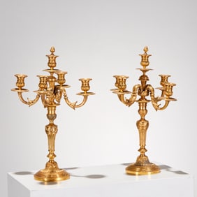 Pair Louis XVI gilt bronze candelabra