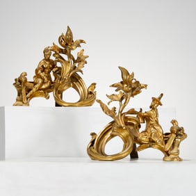 Pair Louis XV bronze chinoiserie chenets