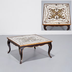 Maison Jansen (attrib) glass eglomise coffee table