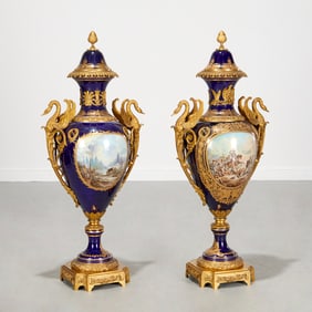 Pair Sevres style ormolu mounted porcelain vases