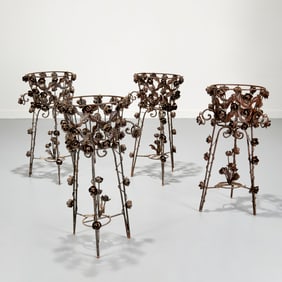 (4) Antique French wrought iron jardiniere stands