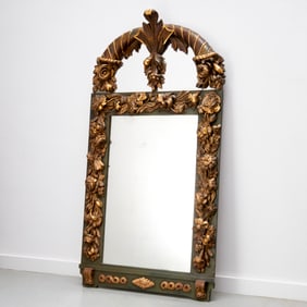 Large Continental Baroque painted giltwood mirror