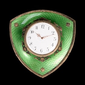 Faberge (attrib) silver and enamel desk clock