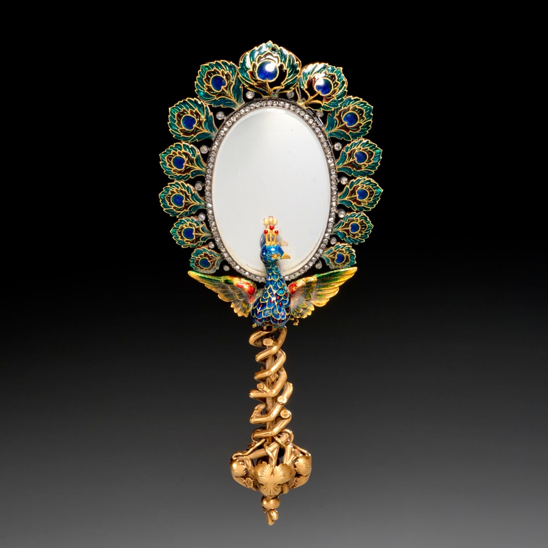 French 18K gold, enamel, diamond hand mirror (1 of 9)