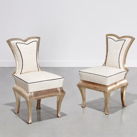 Pair French silvered wood chairs, ex Alberto Pinto