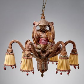 Venetian Chinoiserie carved figural chandelier