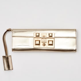 Gucci Gold patent leather flap clutch