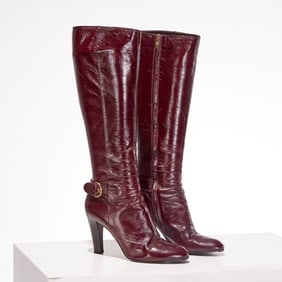 Sergio Rossi Burgundy patent leather boots