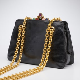 Rare Judith Leiber Black lizard evening bag