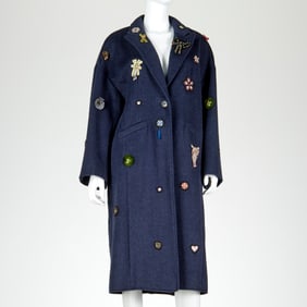 Cinq a Sept embellished navy wool coat