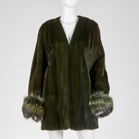 Zandra Rhodes sheared & dyed green fur coat