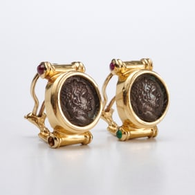 Bvlgari style 14k gold coin earrings