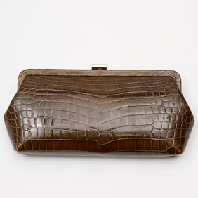Olive green clutch genuine crocodile handbag