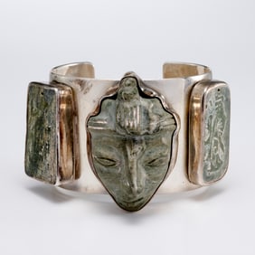 Rebecca Collins Sterling & Carved Mask Cuff