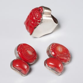 Rebecca Collins red coral & sterling jewelry group
