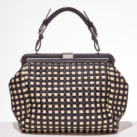 Marni raffia & leather top handle bag