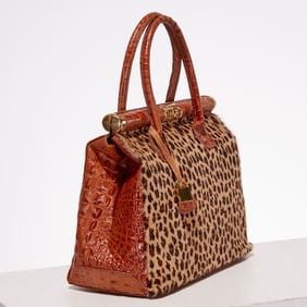 Italian Croc embossed & fur print handbag