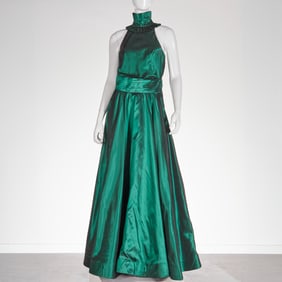 Bespoke Green Iridescent Taffeta holiday ensemble