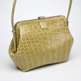 Pistachio single handle genuine crocodile handbag