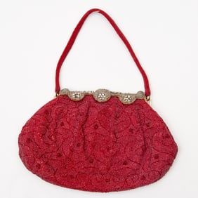 Vintage Red Micro Bead Evening Bag