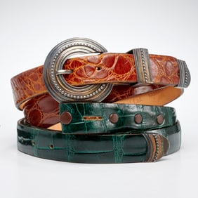 (2) James Reid Alligator belts & Sterling buckle