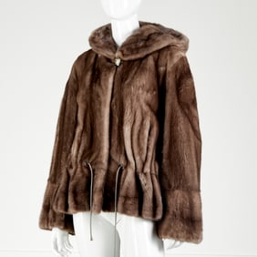 Saga Furs Gray Mink hooded drawstring jacket