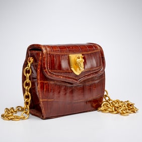 Vincenza 1993 Brown croc leather mini handbag