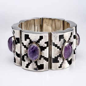 Sterling & amethyst panel bracelet