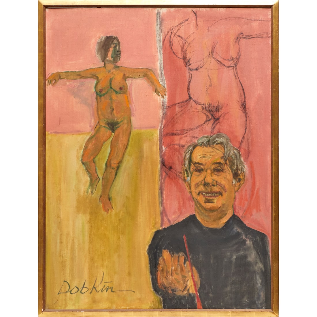 Alexander Dobkin, oil on canvas: Alexander Dobkin, oil on canvas, Alexander Dobkin (Italian-American, 1908-1975), Self Portrait with Nudes, signed "Dobkin" at lower left, 39.75"h x 29.75"w (sight), 41.75"h x 31.75"w (frame) Provenanc