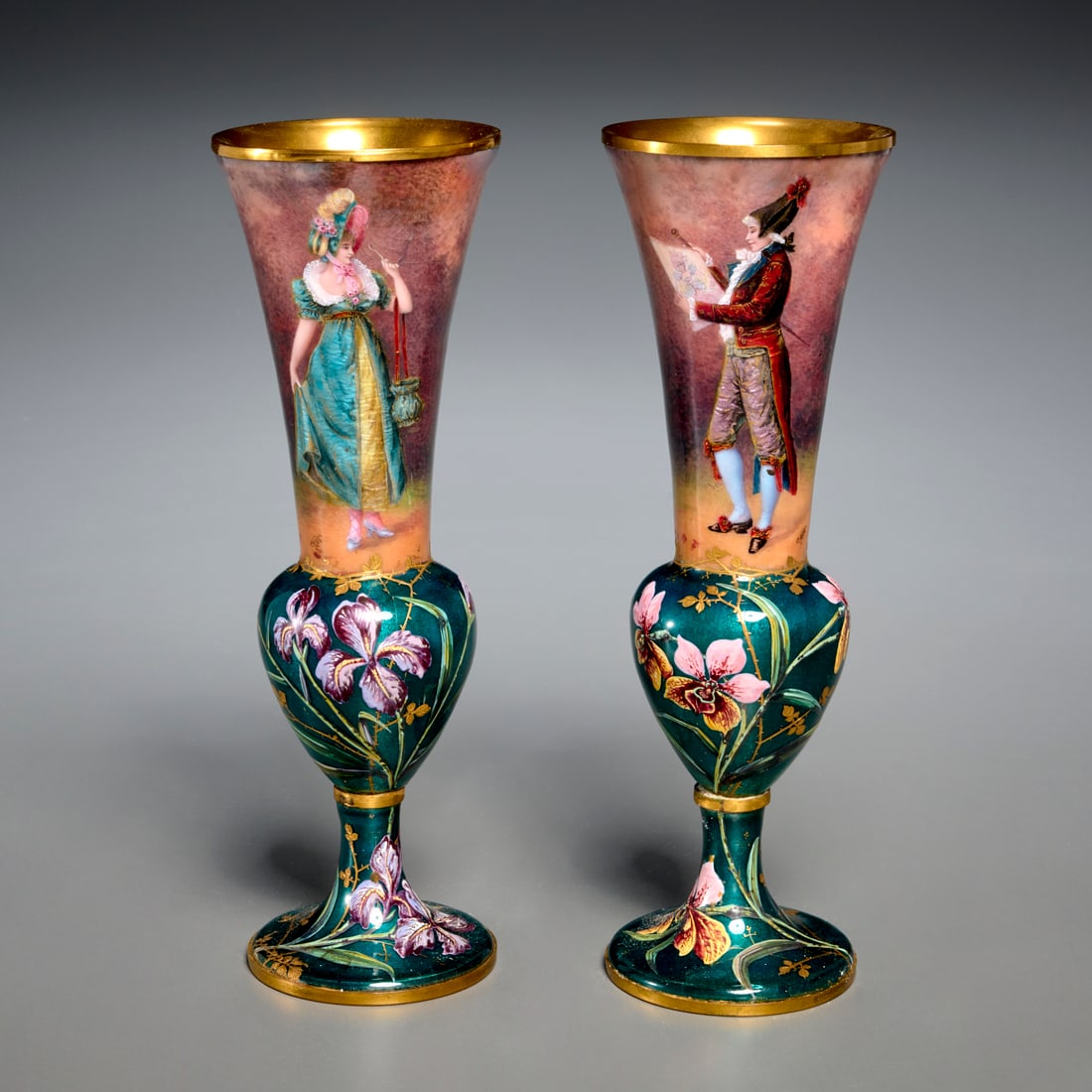 Pair Limoges enamel vases (1 of 9)