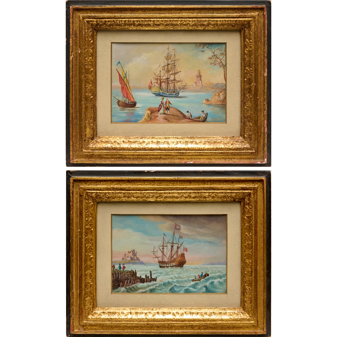 French School, (2) maritime gouache on paper (1 of 9)