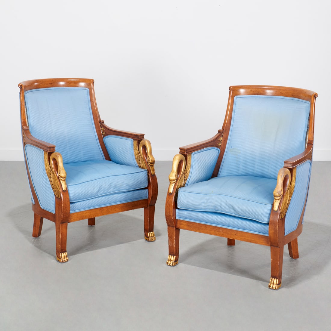 Pair Empire style upholstered bergeres (1 of 7)