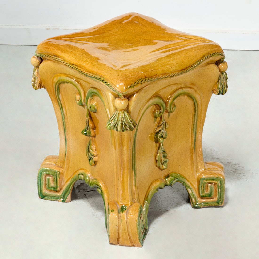 Neoclassical style glazed terracotta garden seat (1 of 4)