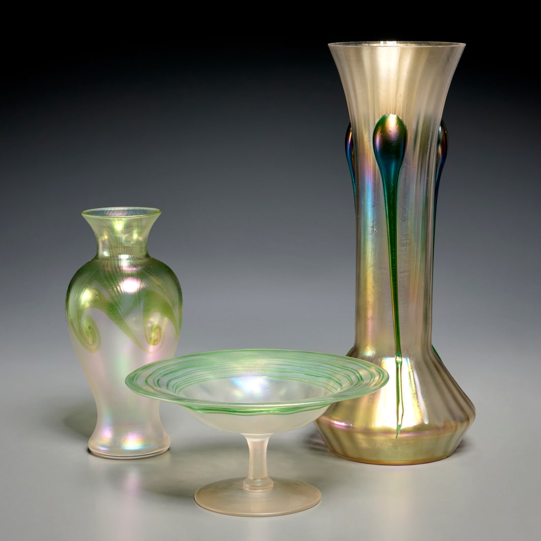 Iridescent Art Glass vases and compote (1 of 6)