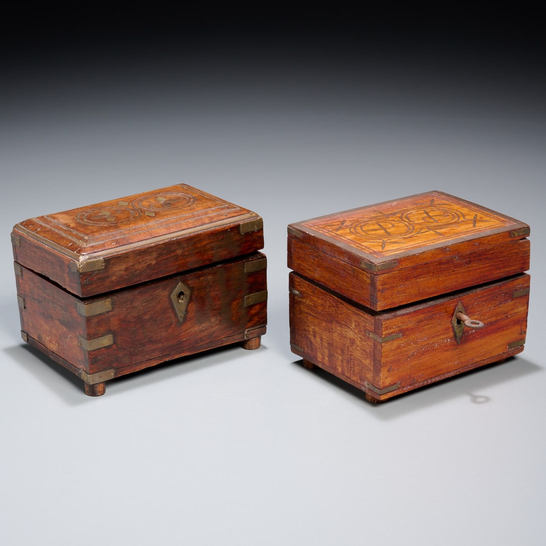 (2) Antique brass inlaid perfume boxes (1 of 7)