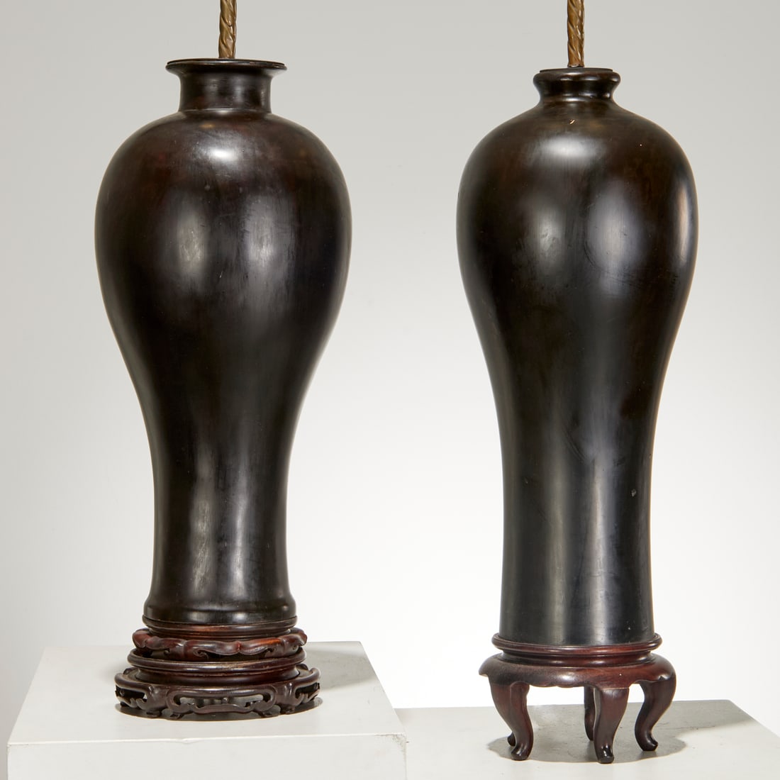 Near pair Chinese black lacquer vase lamps (1 of 9)