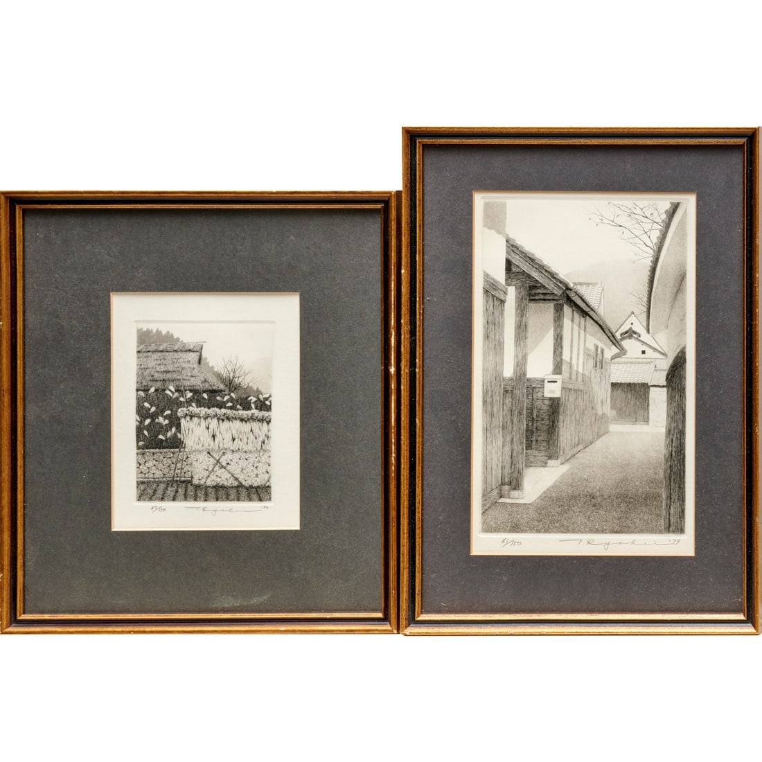 Tanaka Ryokei, (2) signed etchings (1 of 6)