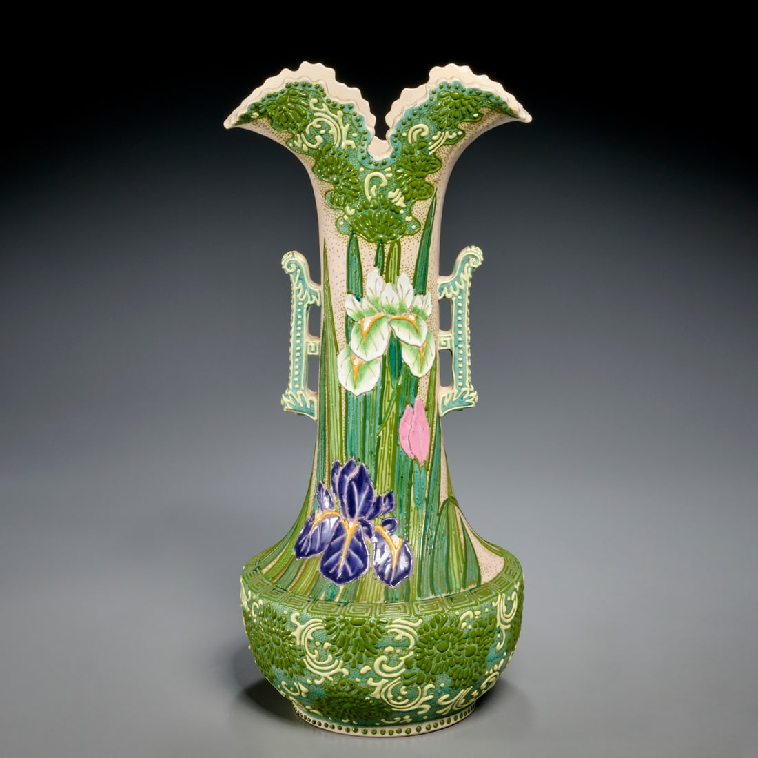 Japanese Meiji satsuma moriage iris vase (1 of 8)