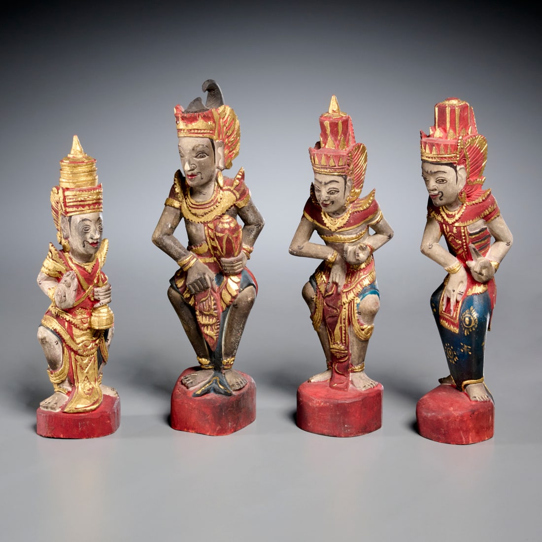 (4) Balinese polychromed wood dancers (1 of 6)