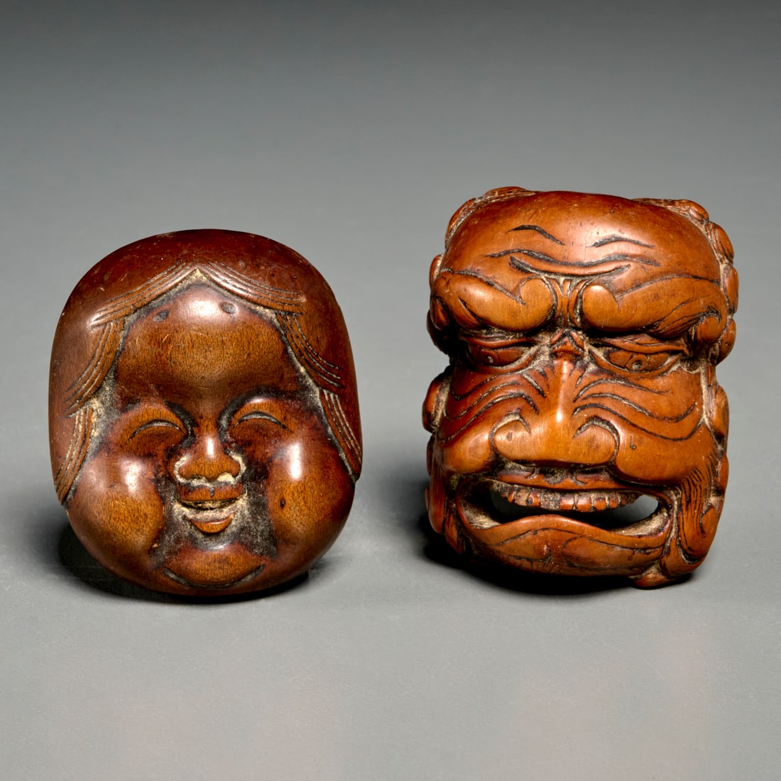 (2) Meiji/Edo Period mask netsuke (1 of 5)