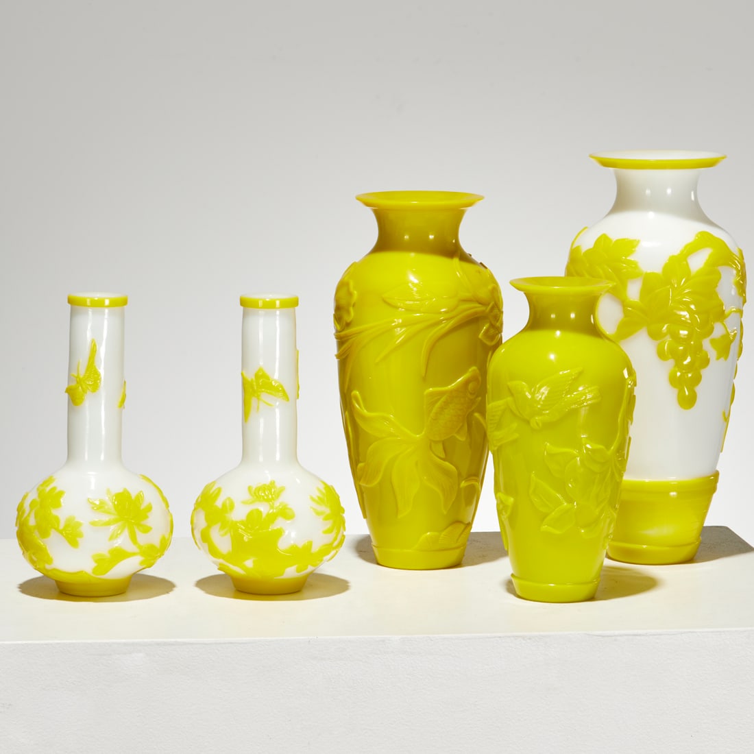 Group (5) Chinese yellow Peking glass vases (1 of 6)