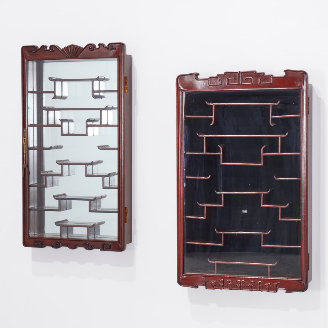 (2) Chinese hardwood wall-mount display cabinets (1 of 10)