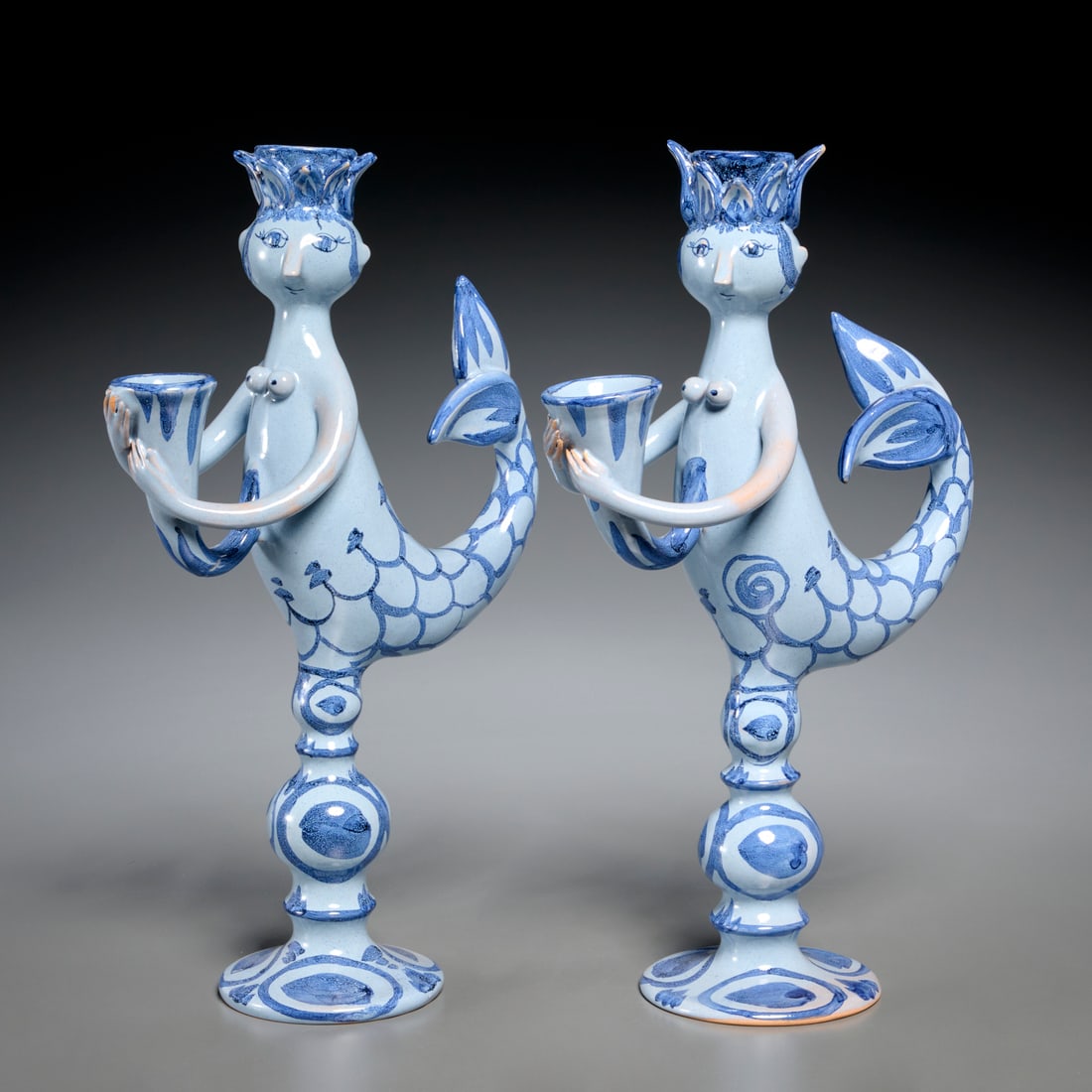 Early Bjorn Wiinblad, pair mermaid candlesticks (1 of 9)