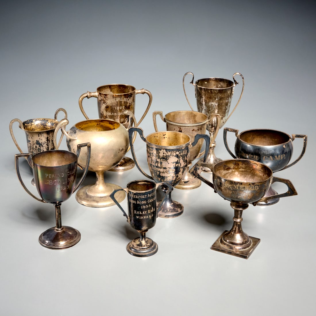 Collection Chinese miniature silver trophies (1 of 9)
