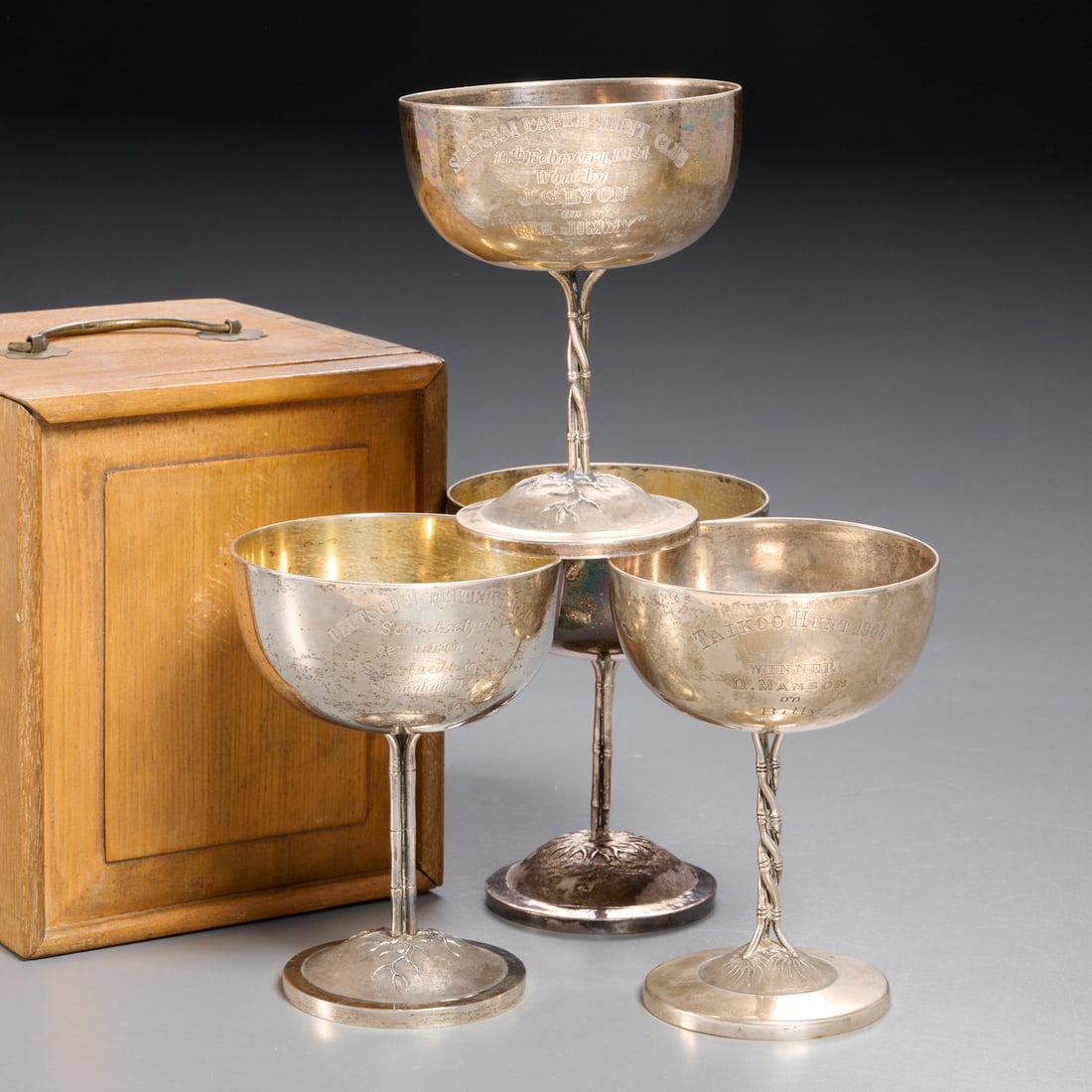 (4) Chinese silver champagne coupe trophies (1 of 10)