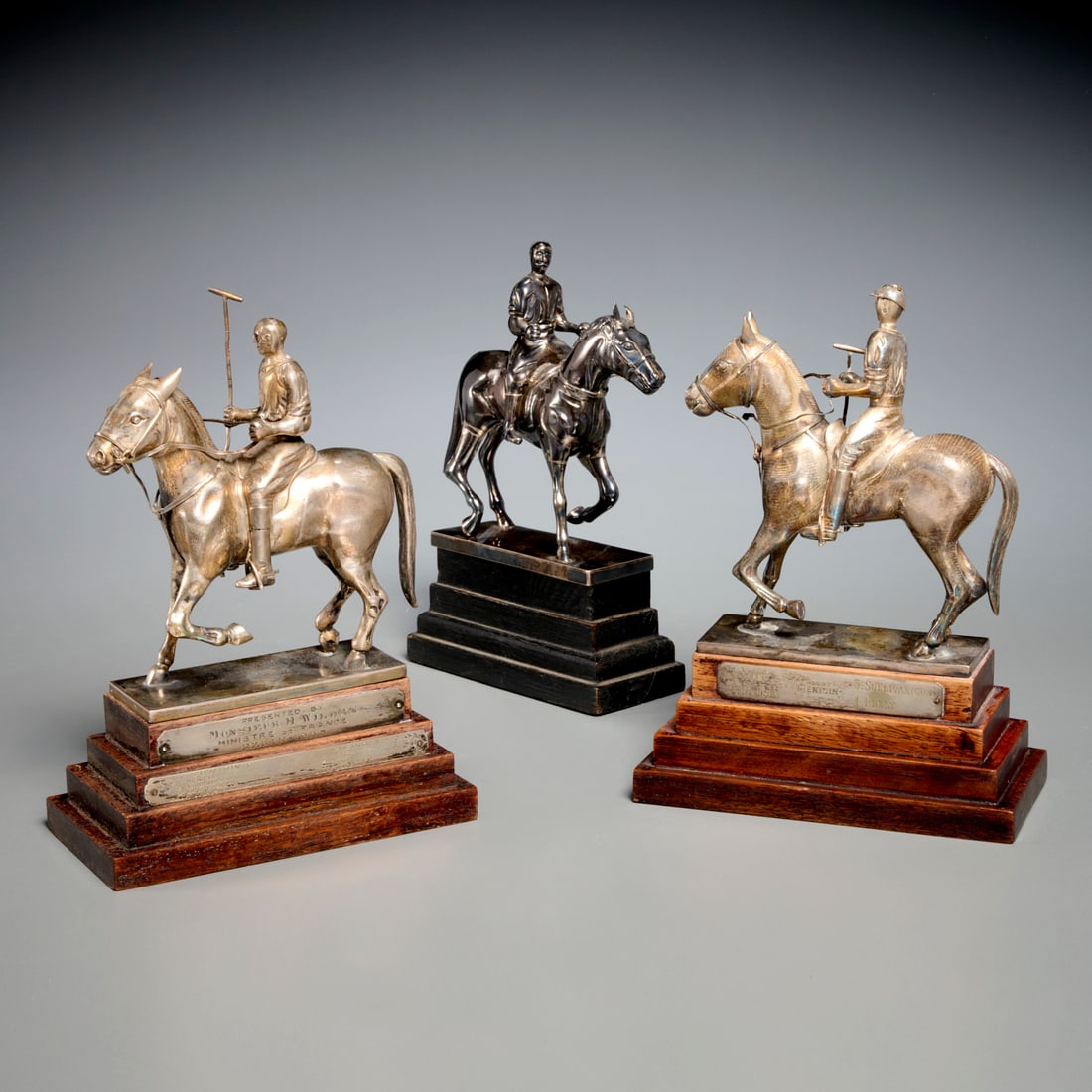 (3) Chinese silver figural polo trophies (1 of 9)