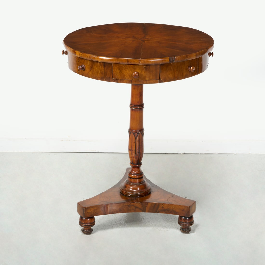 Continental Neoclassic walnut drum table (1 of 6)